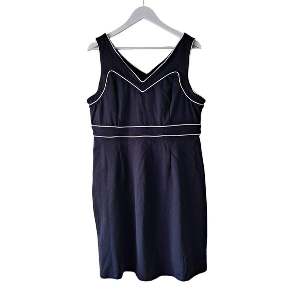 ModCloth Women's Navy & White V neck Sleeveless Dress W Piping Design - Size XL - Picture 1 of 10